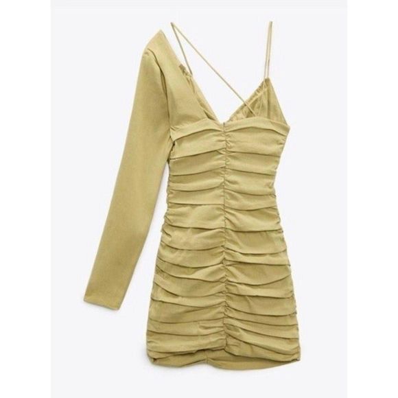 Zara Draped Asymmetrical Ruched Mini Dress - Picture 4 of 12
